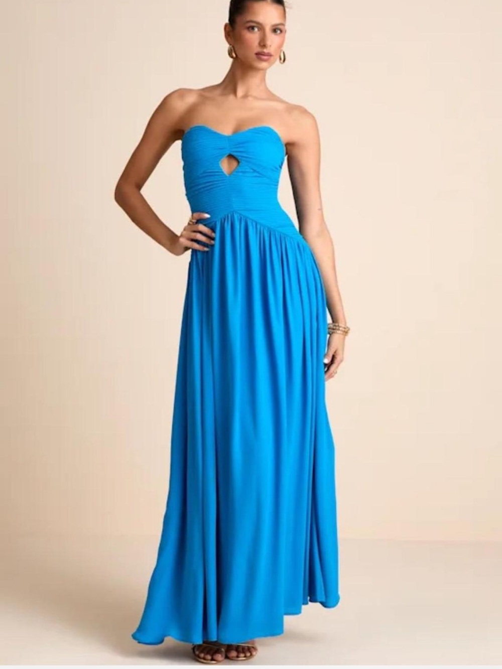 Lulus Rozala Bright Blue Pleated Strapless Maxi Dress
